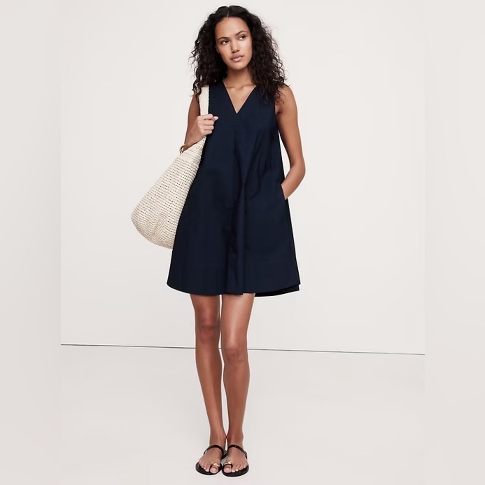 NWT! Banana Republic Tapestry Navy Blue Cotton Poplin Swing Mini Dress - ✈️